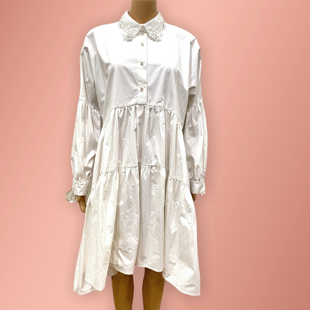 sister jane tiered cotton shirt white dress size XS - Picture 2 of 11
